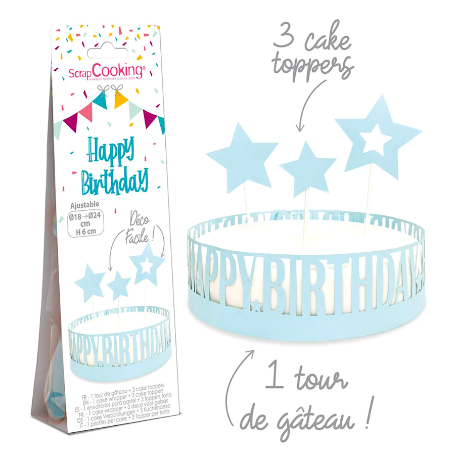 WRAPPER + TOPPERS PARA TARTA SCRAPCOOKING - "HAPPY BIRTHDAY" - Imagen 2