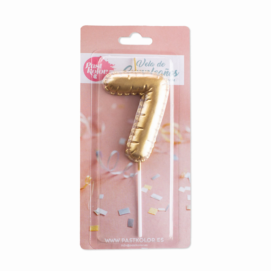 VELA CUMPLEAÑOS GLOBO DORADA - NUMERO 7 - Imagen 2