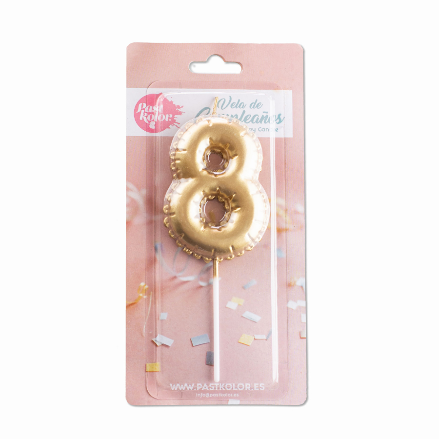 VELA CUMPLEAÑOS GLOBO DORADA - NUMERO 8 - Imagen 2