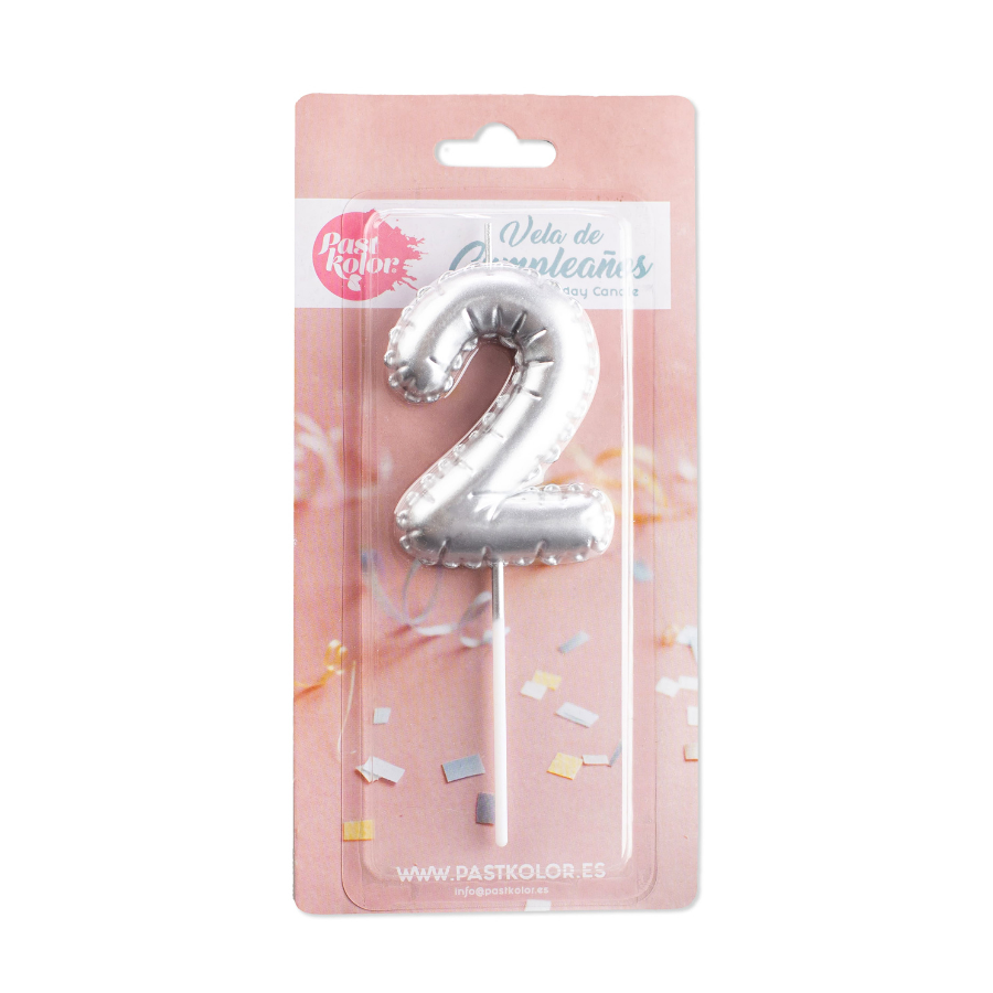 VELA CUMPLEAÑOS GLOBO PLATEADA - NUMERO 2 - Imagen 2