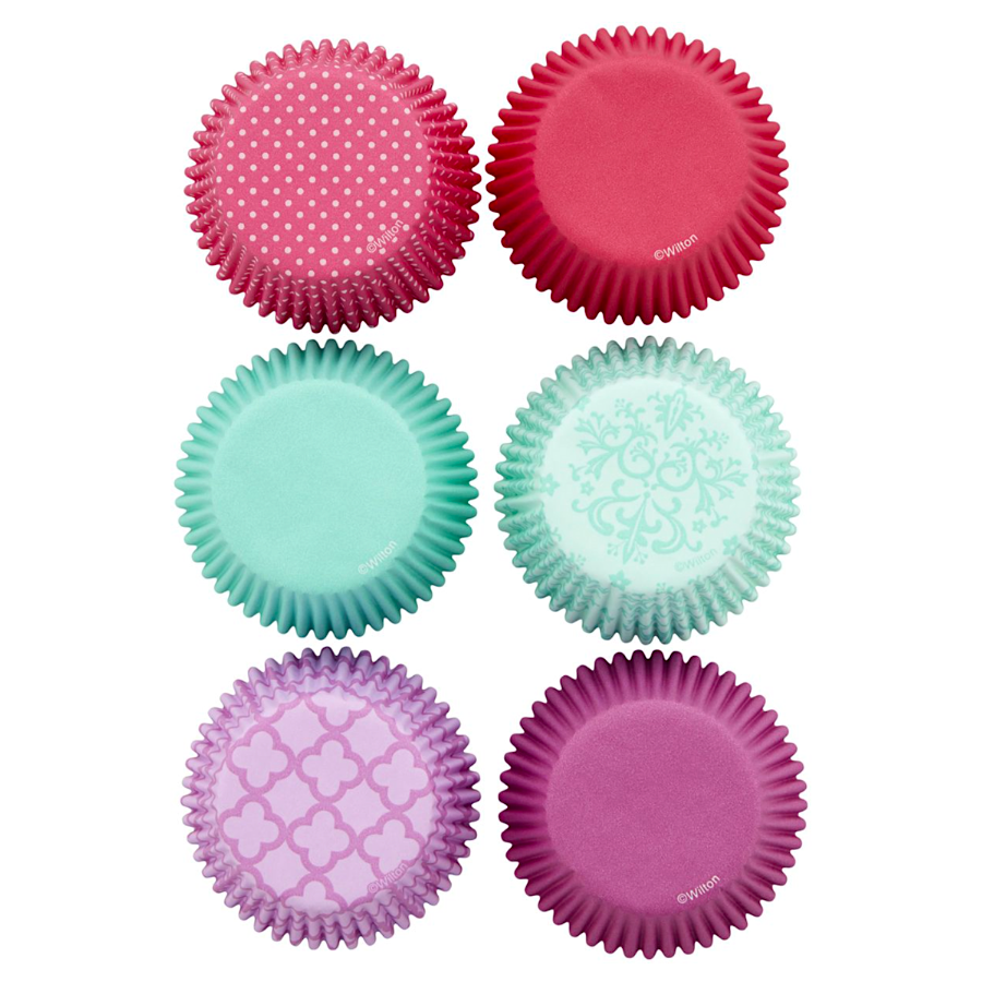 SET CAPSULAS CUPCAKE WILTON - ROSAS / TURQUESAS / PURPURAS - Imagen 3
