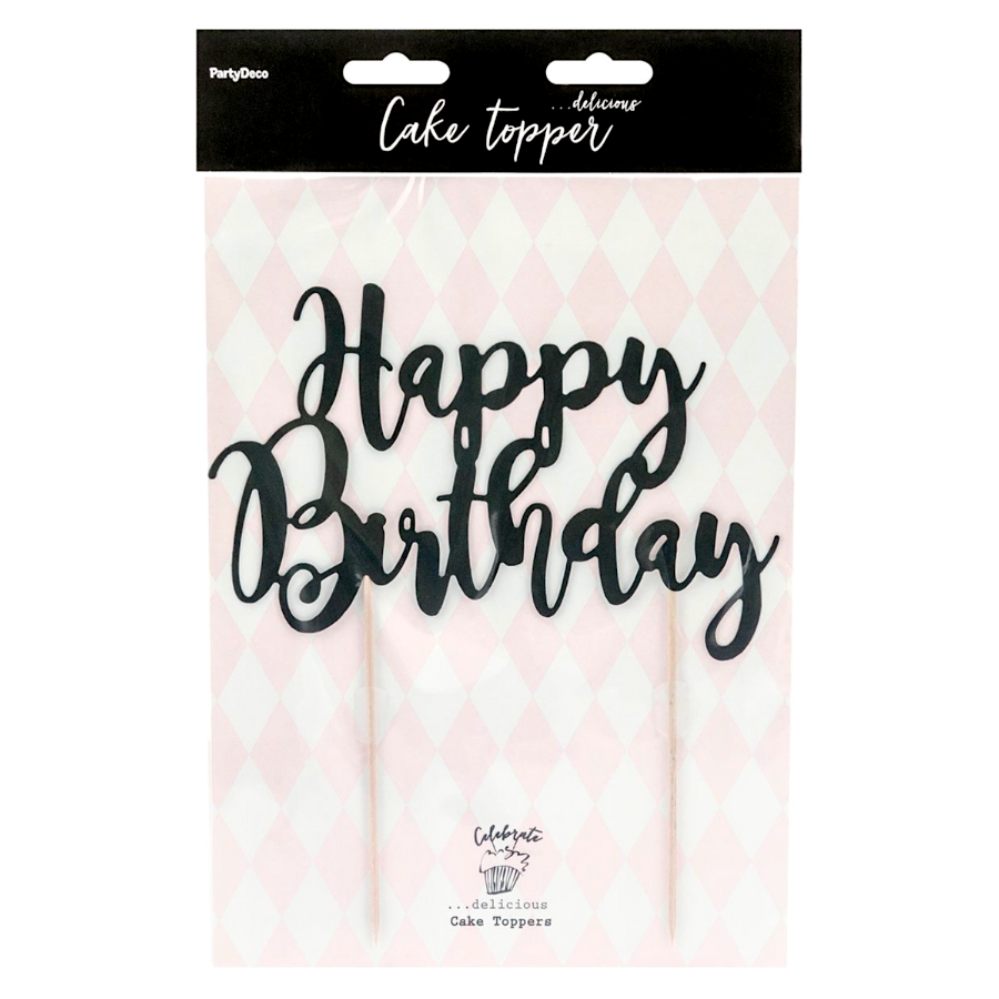 TOPPER PARA TARTA PARTYDECO - "HAPPY BIRTHDAY" NEGRO - Imagen 2