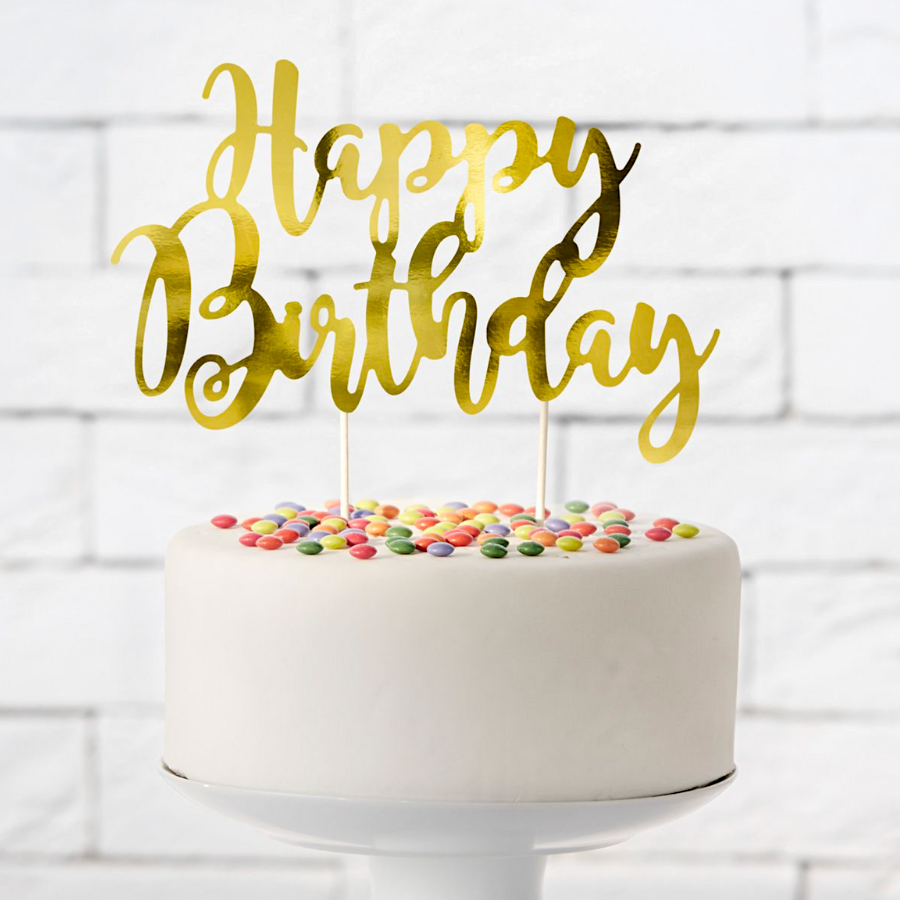 TOPPER PARA TARTA PARTYDECO - "HAPPY BIRTHDAY" ORO - Imagen 2