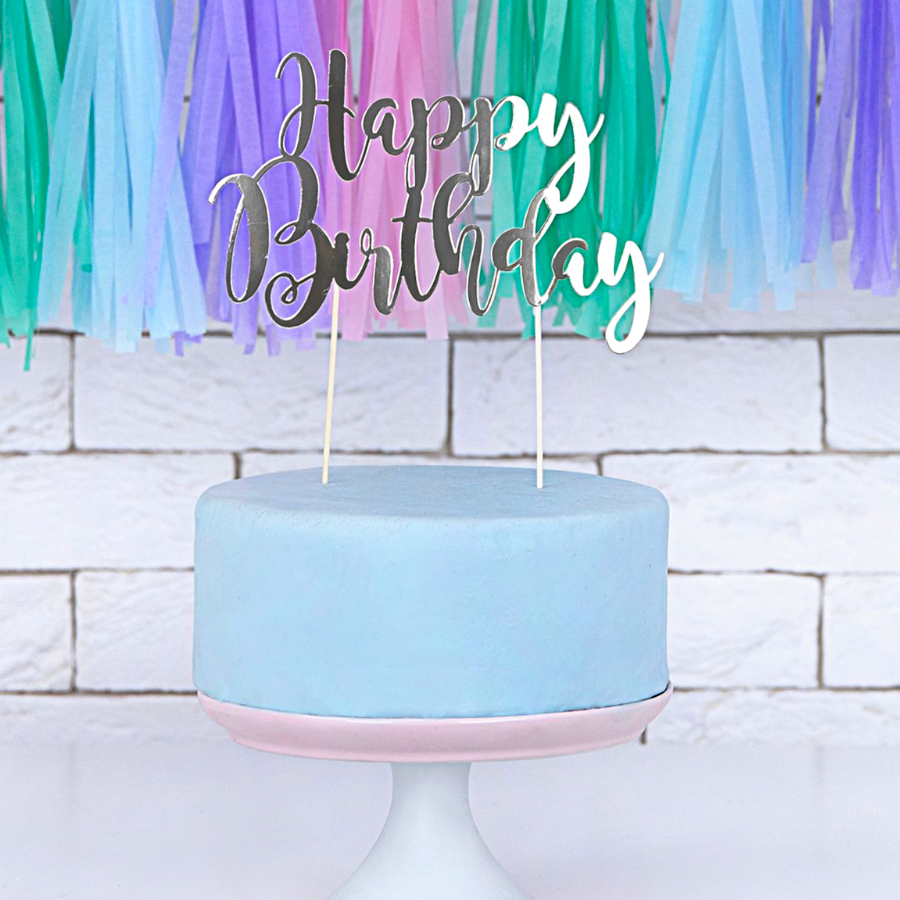 TOPPER PARA TARTA PARTYDECO - "HAPPY BIRTHDAY" PLATA - Imagen 2